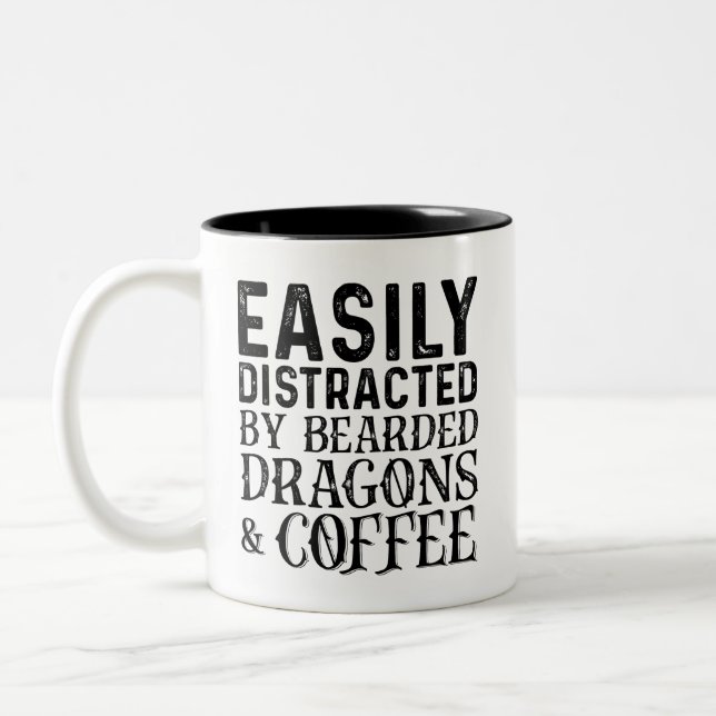 Easily Distracted By Bearded Dragons And Coffee Two-Tone Coffee Mug (Left)