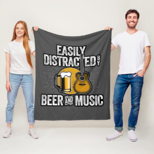 Easily Distracted by Beer and Music Fleece Blanket