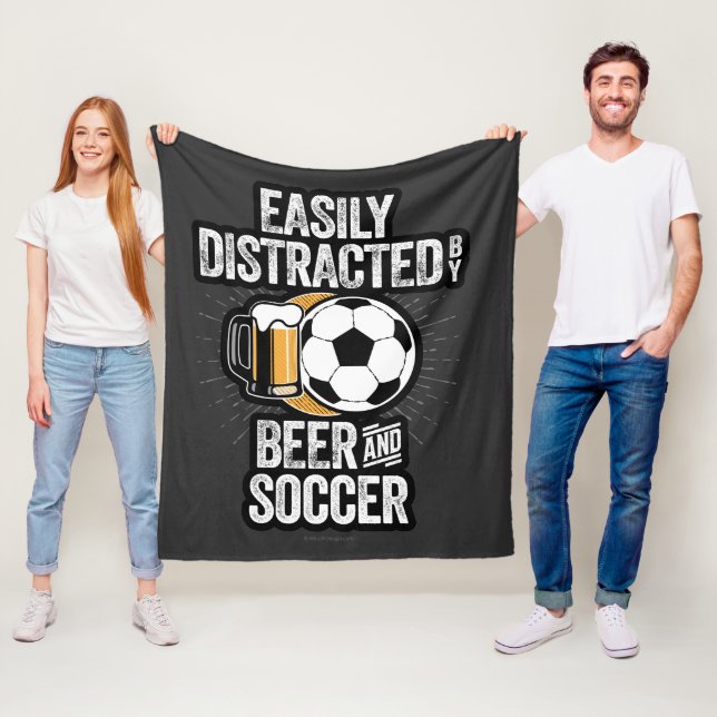 Easily Distracted by Beer and Soccer Fleece Blanket (In Situ)