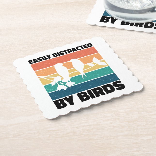 Easily Distracted By Birds Birdwatcher Birthday  Paper Coaster (Angled)