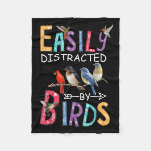 Easily Distracted By Birds Funny Bird  Fleece Blanket