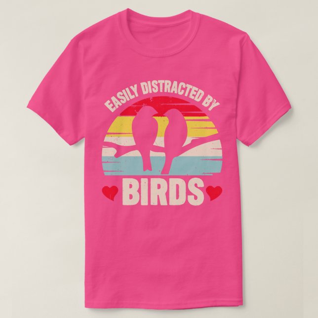 Easily Distracted by Birds Funny Bird Watching Gif T-Shirt (Design Front)
