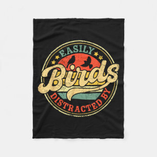 Easily Distracted By Birds Funny Retro Vintage Bir Fleece Blanket