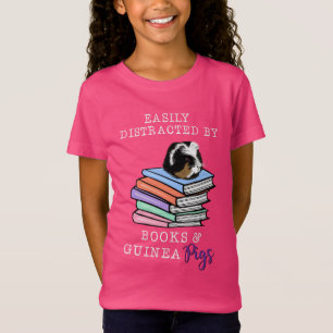 easily distracted by book & Guinea Pigs T-Shirt