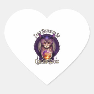 Easily Distracted By Books and Cats Design Heart Sticker