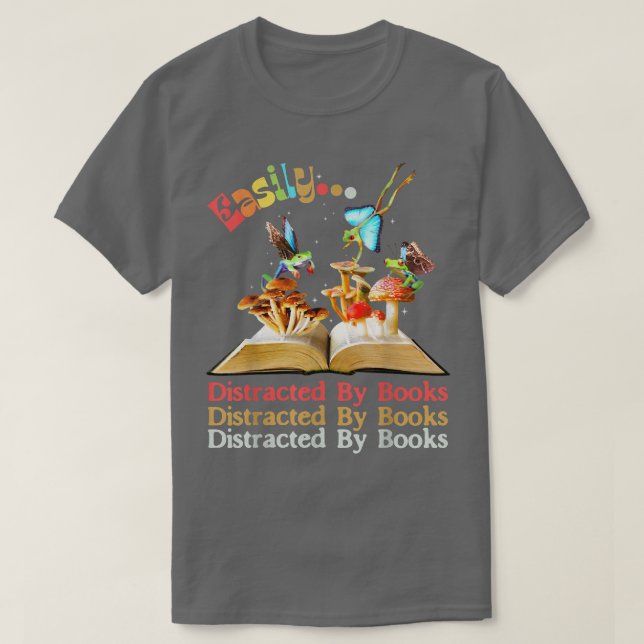 Easily Distracted by Books Mushroom Frog Fairy Dar T-Shirt (Design Front)