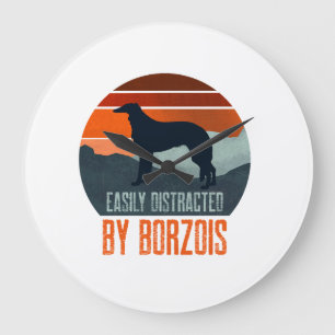 Easily Distracted By Borzois Dog Walking Large Clock
