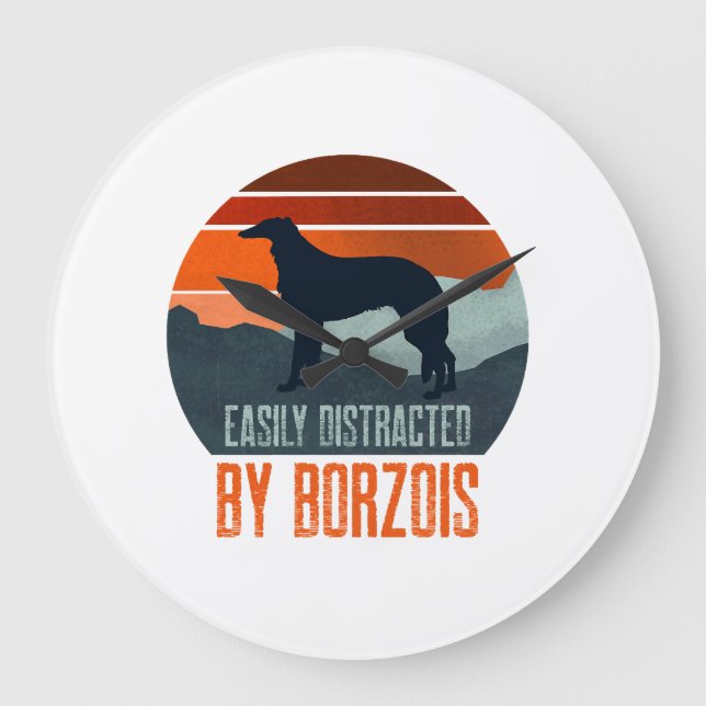 Easily Distracted By Borzois Dog Walking Large Clock (Front)