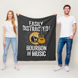 Easily Distracted by Bourbon and Music Fleece Blanket