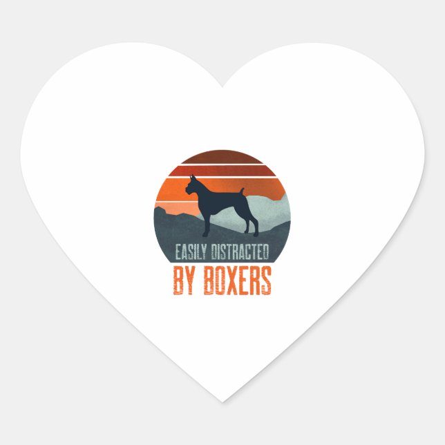 Easily Distracted By Boxers Dog Walking Heart Sticker (Front)