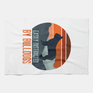 Easily Distracted By Bulldogs Dog Walking Tea Towel