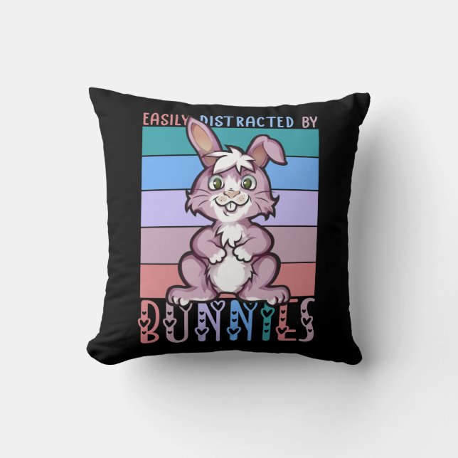 Easily Distracted by Bunnies Cute Bunny Lover Cushion (Front)