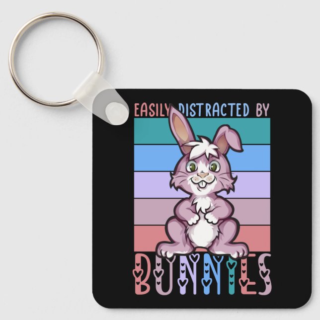 Easily Distracted by Bunnies Cute Bunny Lover Key Ring (Front)