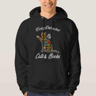 Easily Distracted by Cat & Books Animal Lover Meow Hoodie