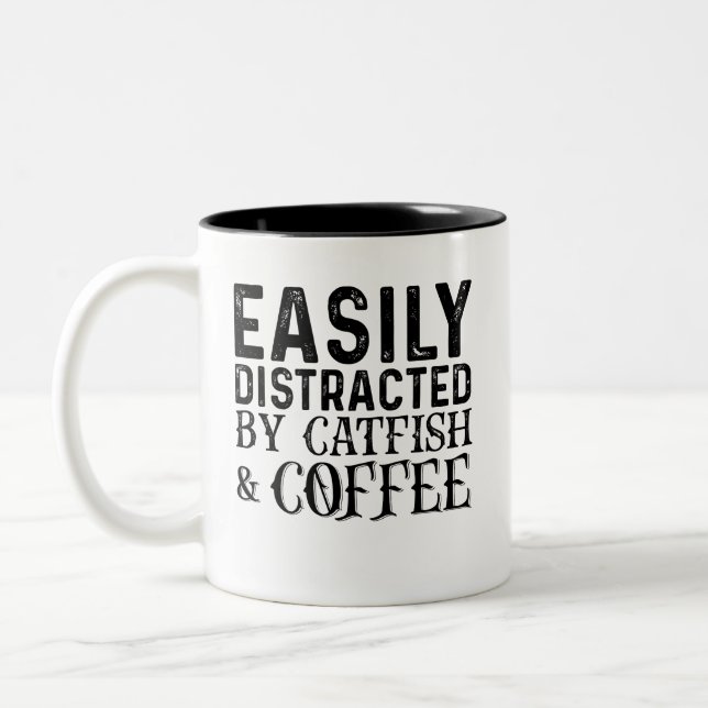 Easily Distracted By Catfish And Coffee Two-Tone Coffee Mug (Left)