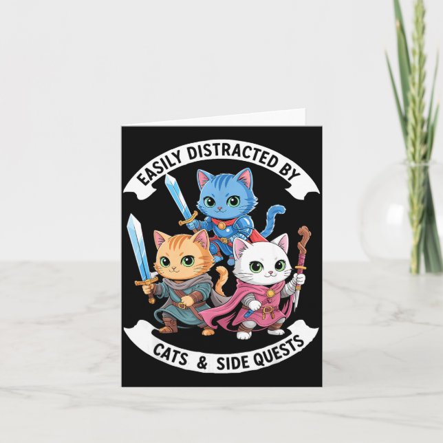 Easily Distracted By Cats &amp; Side Quests Funny  Card (Front)