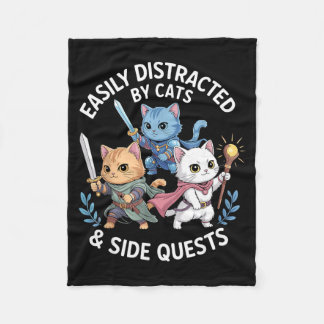Easily Distracted By Cats &amp; Side Quests Funny  Fleece Blanket