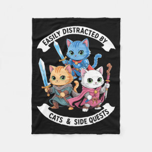 Easily Distracted By Cats &amp; Side Quests Funny  Fleece Blanket