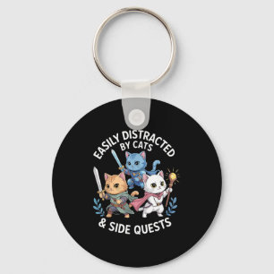 Easily Distracted By Cats &amp; Side Quests Funny  Key Ring