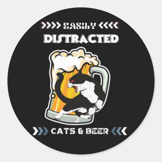 Easily Distracted By Cats And Beer Classic Round Sticker (Front)