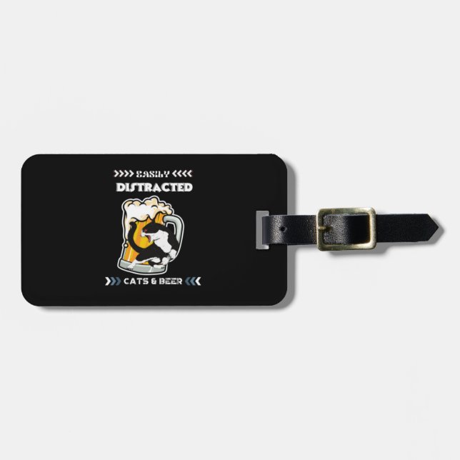 Easily Distracted By Cats And Beer Luggage Tag (Front Horizontal)