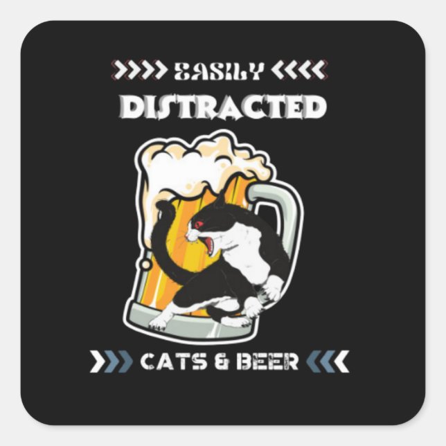 Easily Distracted By Cats And Beer Square Sticker (Front)