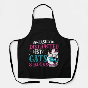 Easily Distracted by Cats and Books Apron