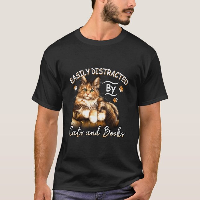 Easily Distracted By Cats And Books Biggie Cat Boo T-Shirt (Front)