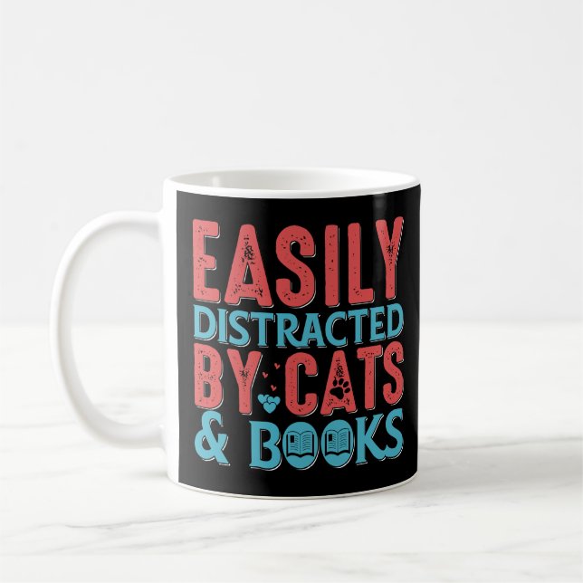 Easily Distracted by Cats and Books black mug (Left)