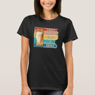 Easily Distracted by Cats and Books Book Lover & C T-Shirt
