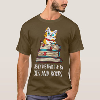Easily Distracted By Cats And Books - Cat & Book L T-Shirt