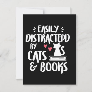 Easily Distracted by Cats and Books - Cat & Book  Postcard