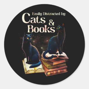 Easily Distracted By Cats And Books Colourful Cat  Classic Round Sticker