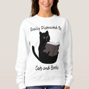 Easily Distracted By Cats And Books, Cute Cat Gift Sweatshirt