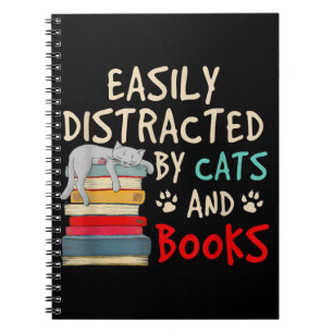 Easily Distracted by Cats and Books Funny Cat