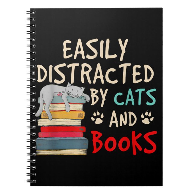 Easily Distracted by Cats and Books | Funny Cat (Front)