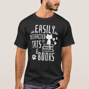 Easily Distracted By Cats And Books Gifts Kids Gir T-Shirt