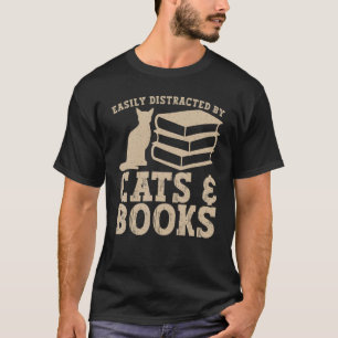 Easily Distracted by Cats and Books Librarian Kitt T-Shirt