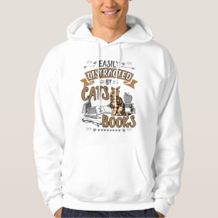 Easily Distracted by Cats and Books Men Women Cat  Hoodie