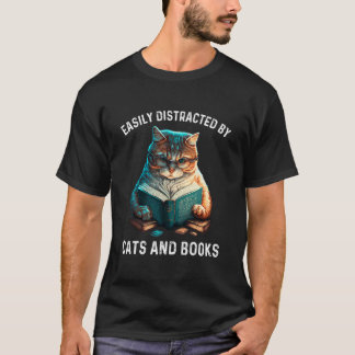 Easily Distracted by Cats and Books Men Women Kids T-Shirt