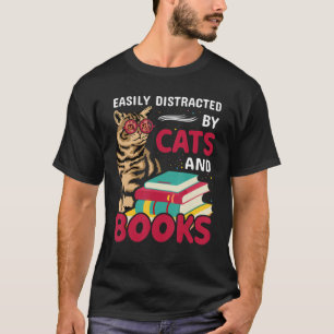 Easily Distracted By Cats And Books Reader Library T-Shirt