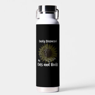 Easily Distracted by Cats and Books Water Bottle
