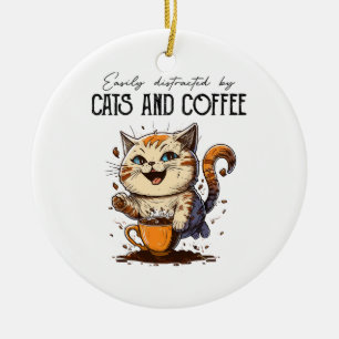 Easily Distracted By Cats And Coffee Cat Lovers Co Ceramic Tree Decoration