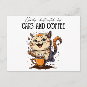 Easily Distracted By Cats And Coffee Cat Lovers Co Holiday Postcard