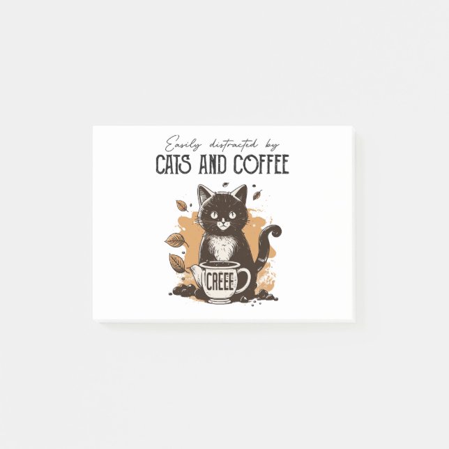 Easily Distracted By Cats And Coffee Cat Lovers Co Post-it Notes (Front)