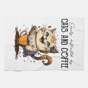 Easily Distracted By Cats And Coffee Cat Lovers Co Tea Towel