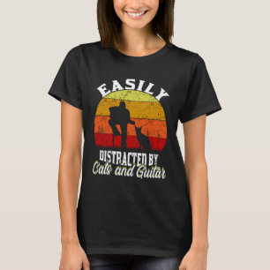 Easily Distracted by Cats and Guitar Retro Vintage T-Shirt