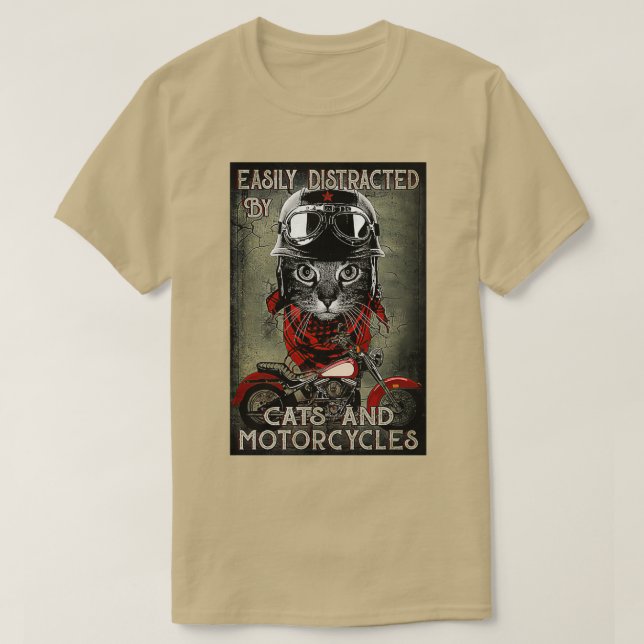 Easily Distracted By Cats And Motorcycles Cat Bike T-Shirt (Design Front)