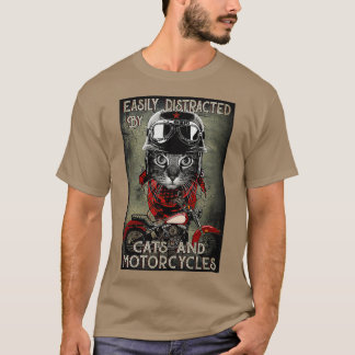 Easily Distracted By Cats And Motorcycles Cat Bike T-Shirt