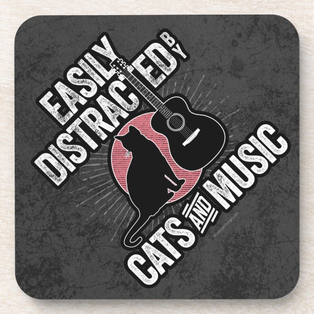Easily Distracted by Cats and Music Coaster (Front)